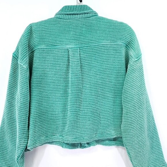 BDG Jersey Chore Waffle Jacket Size XS Oversized Cropped Boxy Button Front - Picture 5 of 13